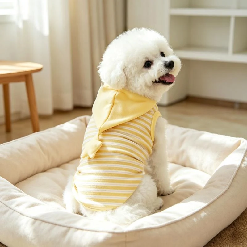 Yellow Striped Pet Pajamas with Star Hood