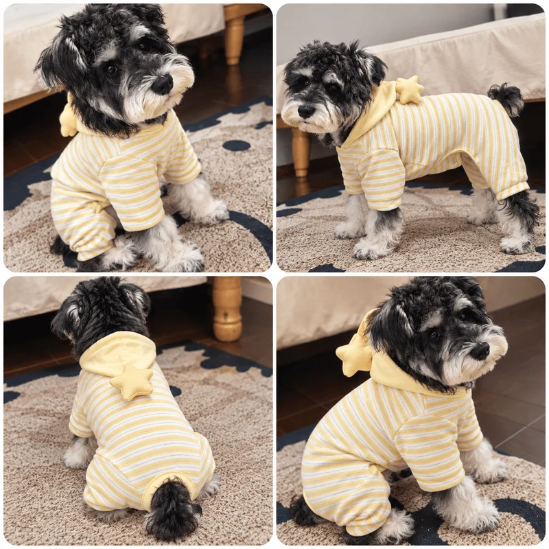 Yellow Striped Pet Pajamas with Star Hood