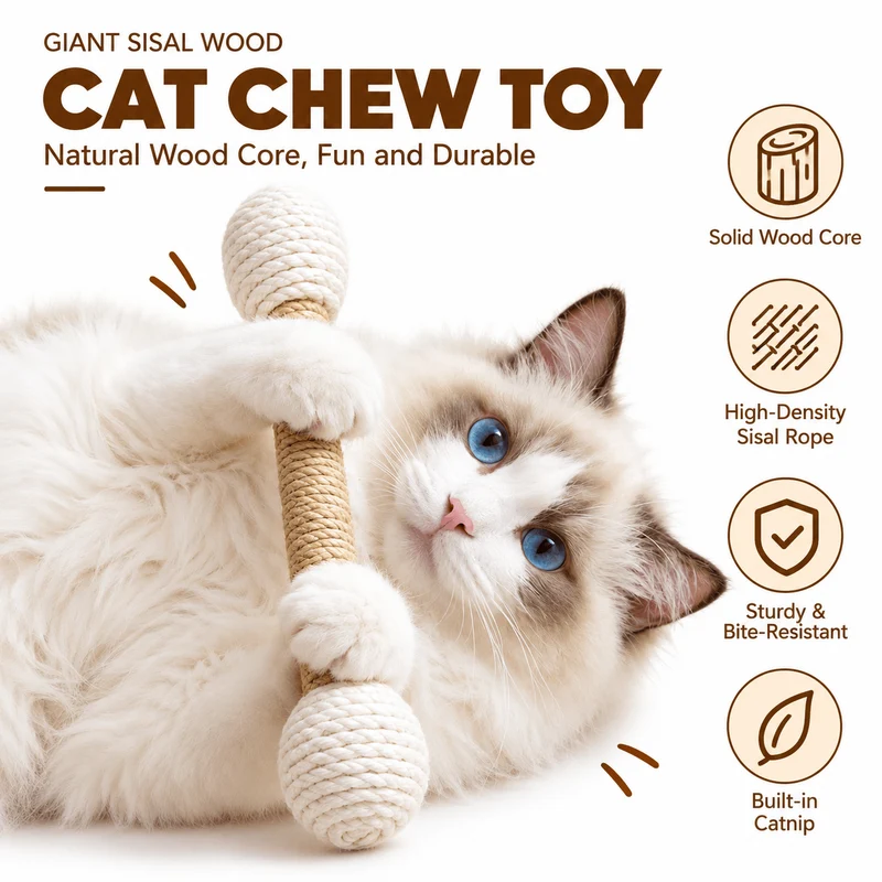Large Sisal Catnip Kicker Toy – Solid Wood Core