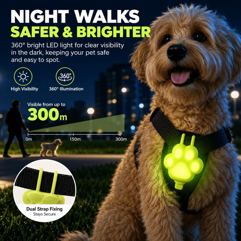 Paw-Shaped LED Pet Collar Light – USB Rechargeable
