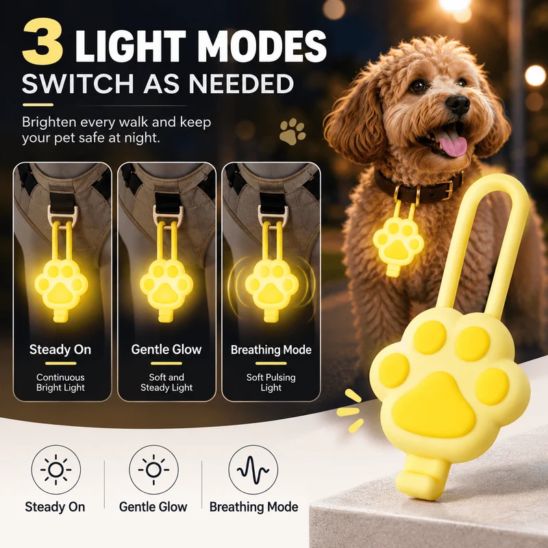 Paw-Shaped LED Pet Collar Light – USB Rechargeable