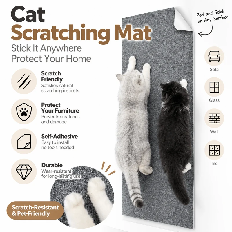 Self-Adhesive Cat Scratching Mat – Sofa & Wall Protector