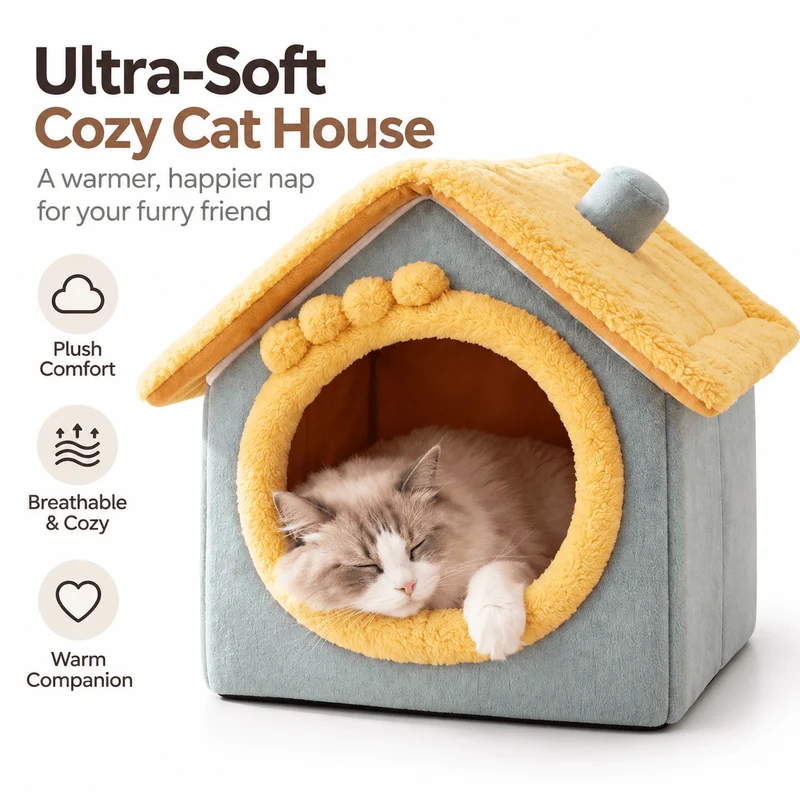 Cozy Plush Pet House – Detachable & Washable Bed for Cats & Small Dogs