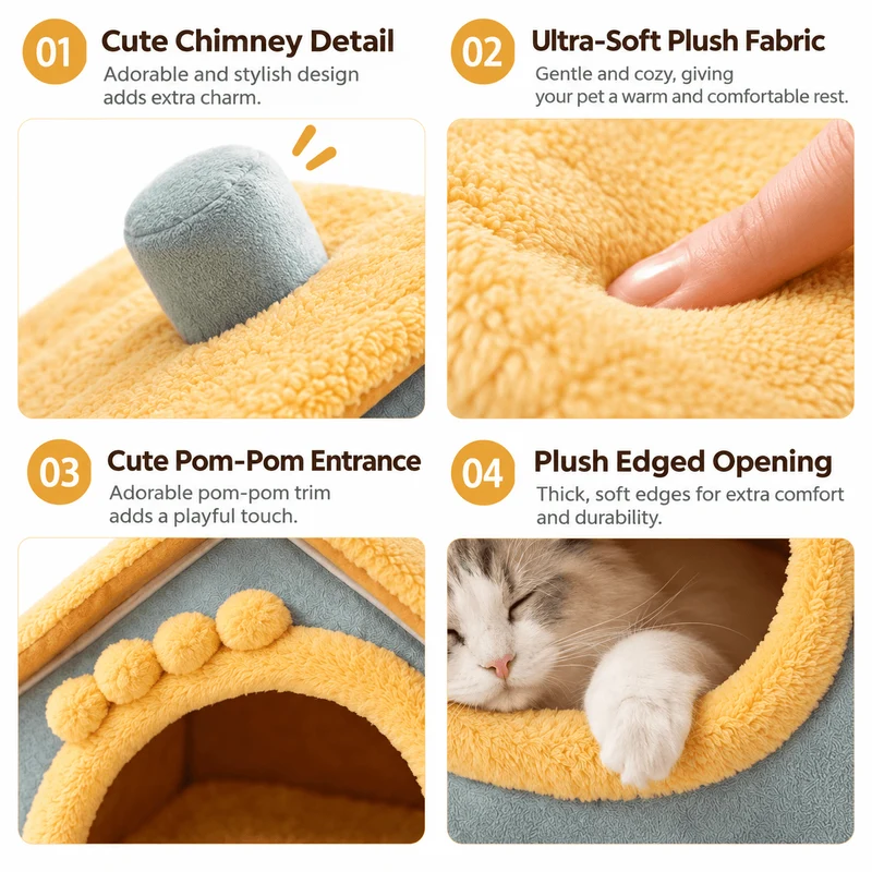 Cozy Plush Pet House – Detachable & Washable Bed for Cats & Small Dogs
