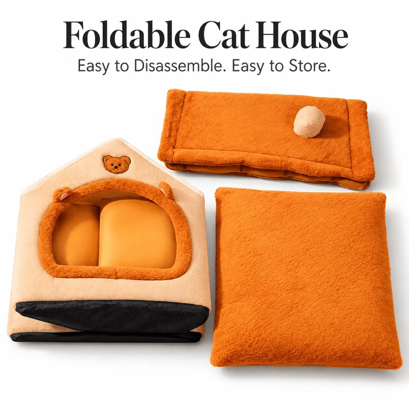 Cozy Plush Pet House – Detachable & Washable Bed for Cats & Small Dogs