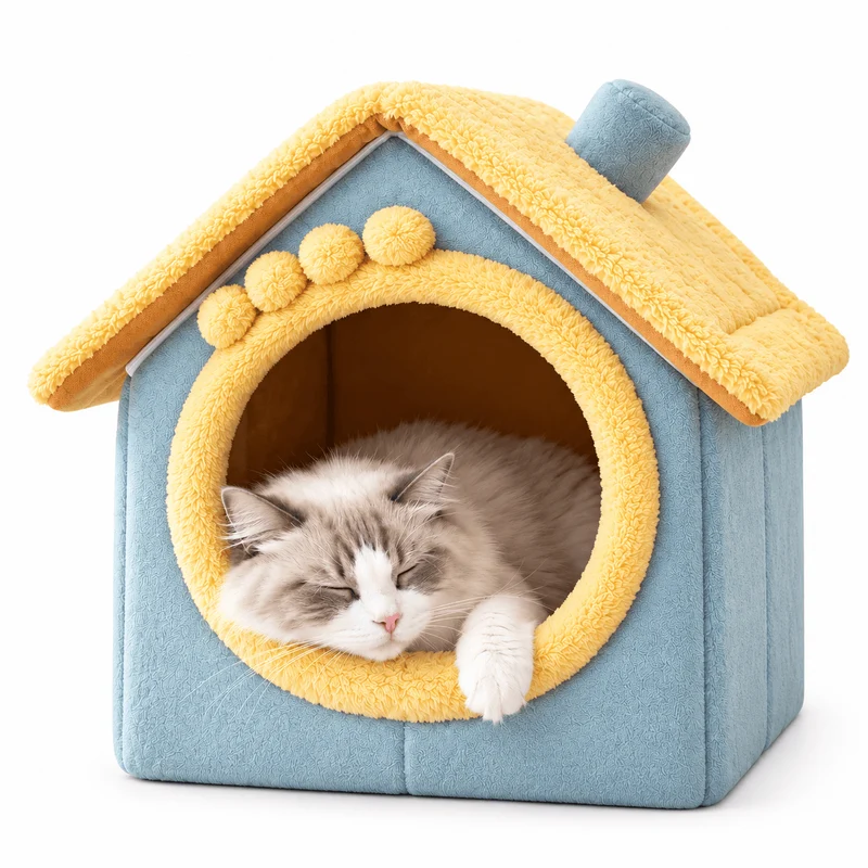 Cozy Plush Pet House – Detachable & Washable Bed for Cats & Small Dogs