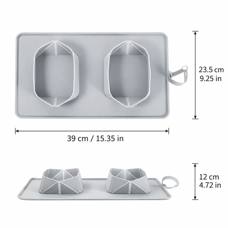 Collapsible Silicone Double Pet Bowl & Feeding Mat