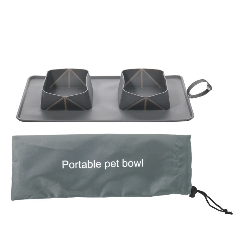 Collapsible Silicone Double Pet Bowl & Feeding Mat