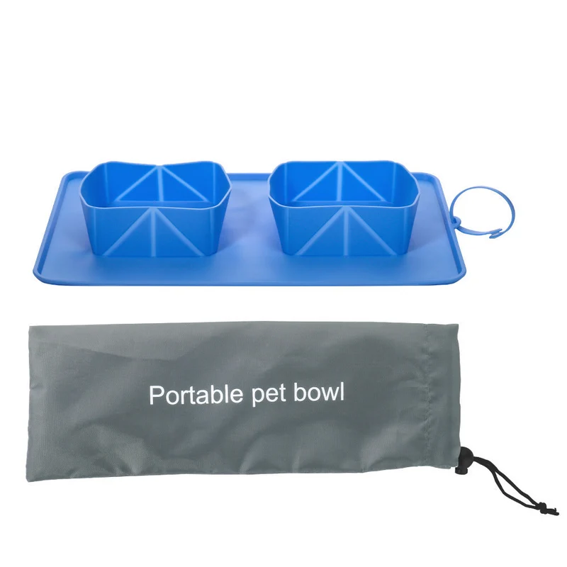 Collapsible Silicone Double Pet Bowl & Feeding Mat