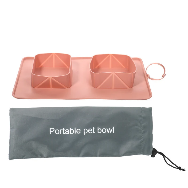 Collapsible Silicone Double Pet Bowl & Feeding Mat