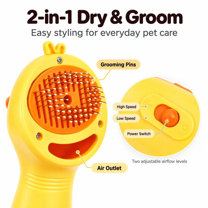 2-in-1 Pet Hair Dryer & Grooming Brush