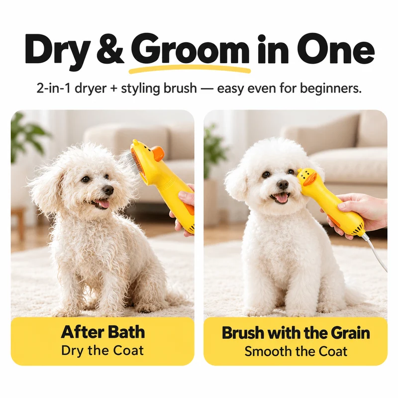 2-in-1 Pet Hair Dryer & Grooming Brush
