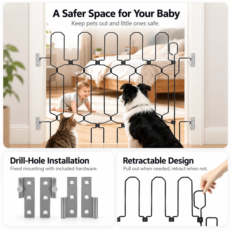 Retractable Dog Gate for Front Door – Tall Metal Pet Safety Barrier