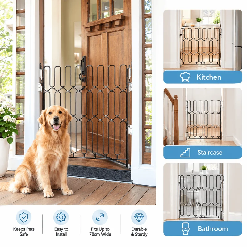 Retractable Dog Gate for Front Door – Tall Metal Pet Safety Barrier