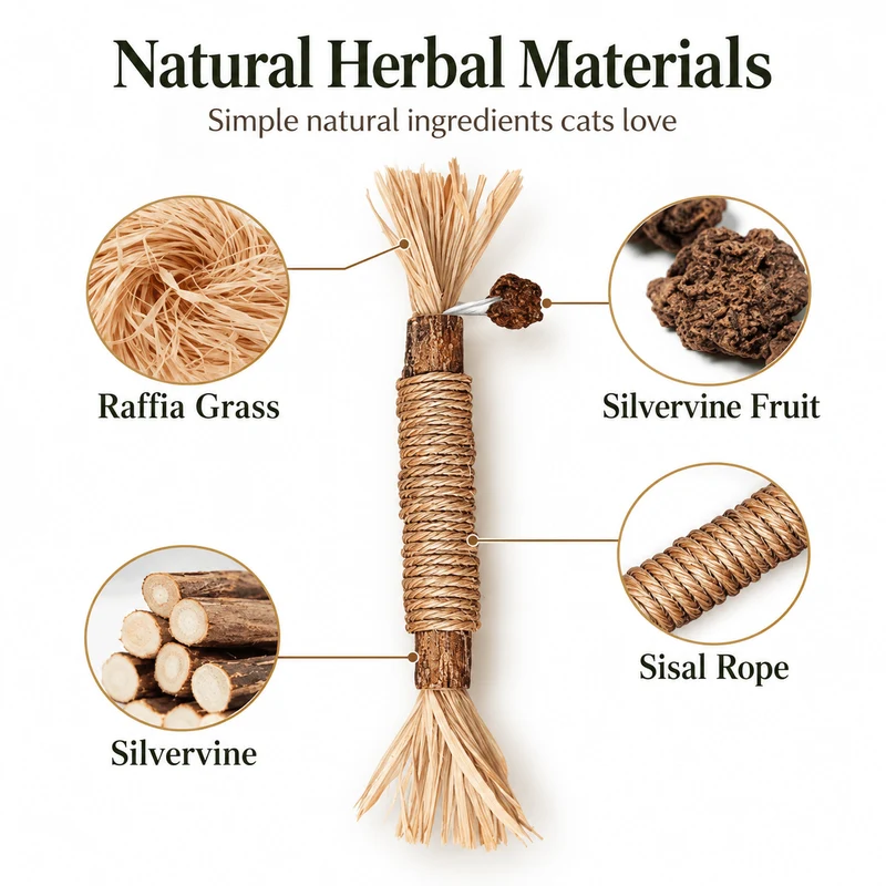 Natural Silvervine Cat Chew Stick with Sisal Rope & Raffia