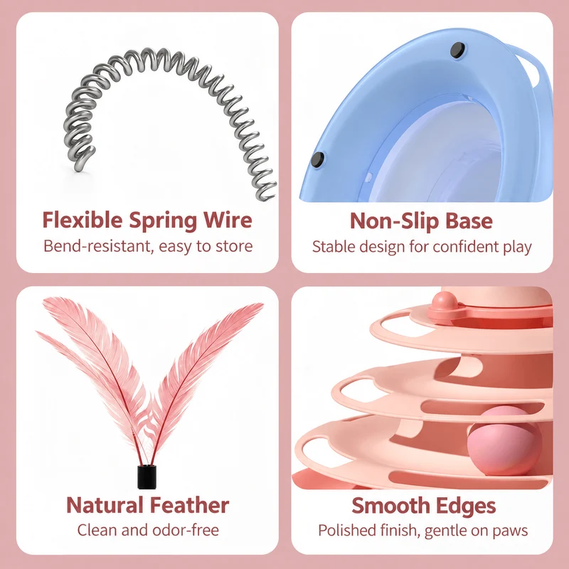 3-Tier Cat Ball Track Toy with Feather Teaser