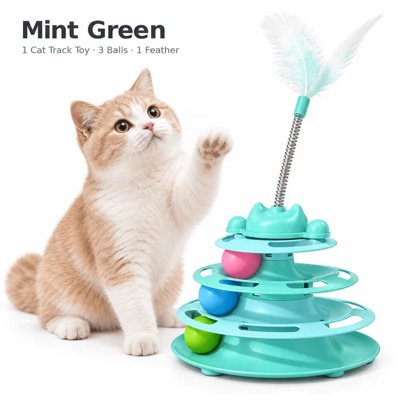 3-Tier Cat Ball Track Toy with Feather Teaser