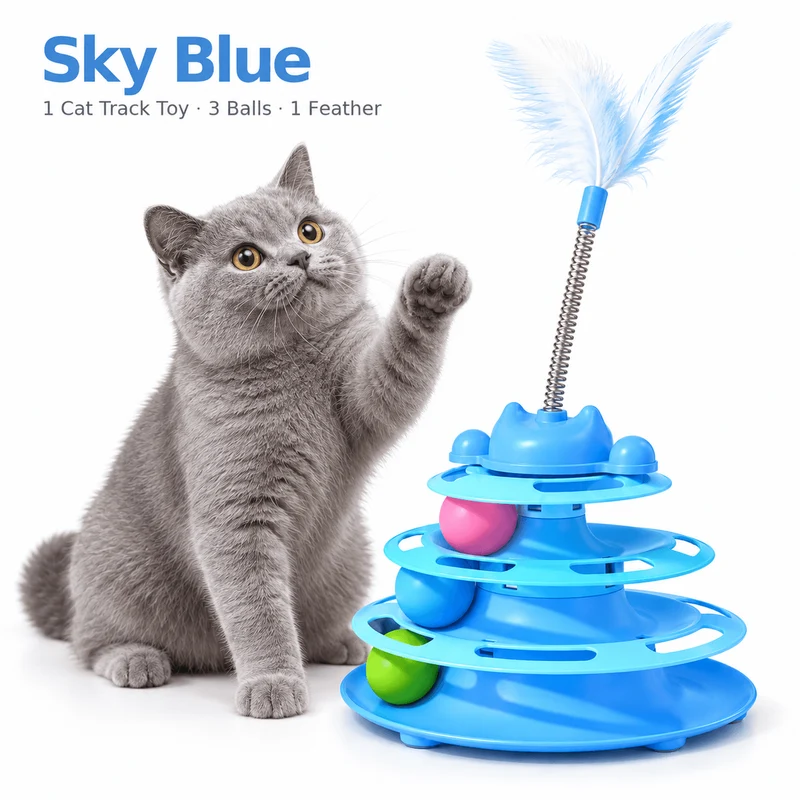 3-Tier Cat Ball Track Toy with Feather Teaser