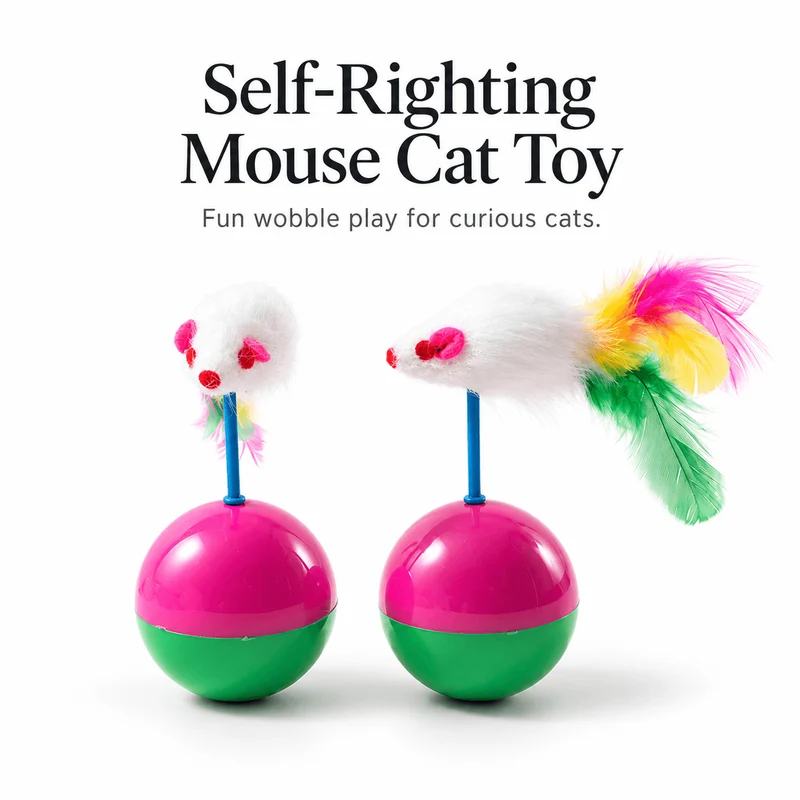 Tumbler Mouse Cat Toy – Wobble Interactive Toy with Sound & Feathers