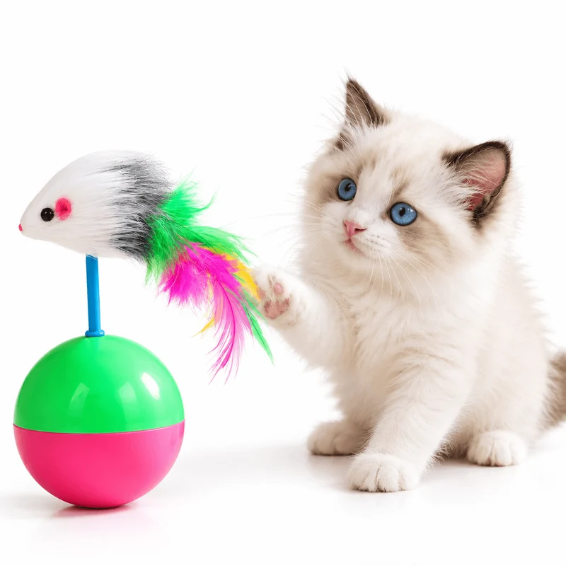 Tumbler Mouse Cat Toy – Wobble Interactive Toy with Sound & Feathers