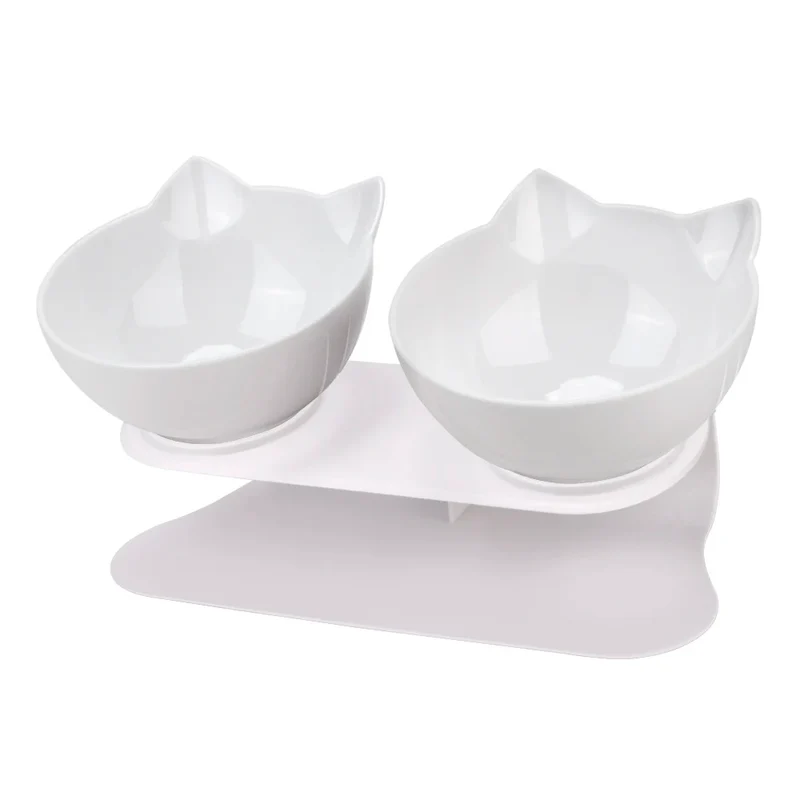 Durable Double Bowls Pet Food Water Feeder With Raised Stand Protection Cervical Non-slip Cat Bowl Dog Bowl Cat Dogs Feeder