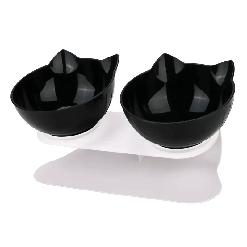 Durable Double Bowls Pet Food Water Feeder With Raised Stand Protection Cervical Non-slip Cat Bowl Dog Bowl Cat Dogs Feeder
