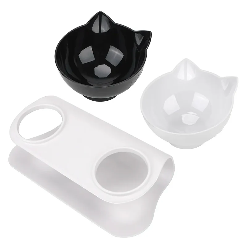 Durable Double Bowls Pet Food Water Feeder With Raised Stand Protection Cervical Non-slip Cat Bowl Dog Bowl Cat Dogs Feeder