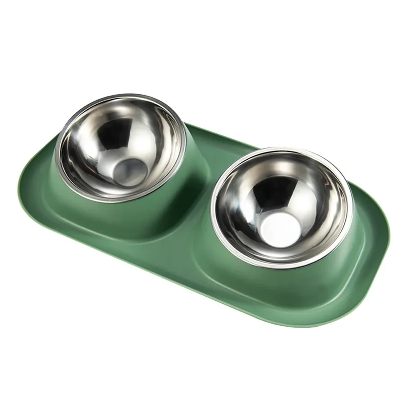 Double Cat Dog Bowl Stainless Steel Cat Food Container Non-slip Base Pet Water Feeder Tilt Safeguard Neck Puppy Cats Bowls