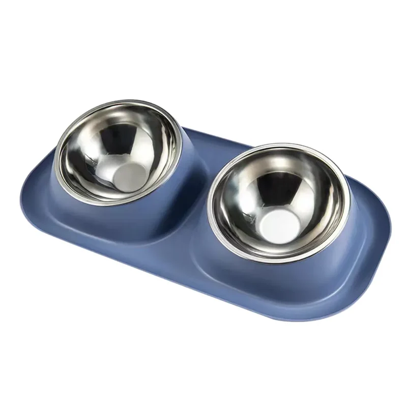 Double Cat Dog Bowl Stainless Steel Cat Food Container Non-slip Base Pet Water Feeder Tilt Safeguard Neck Puppy Cats Bowls