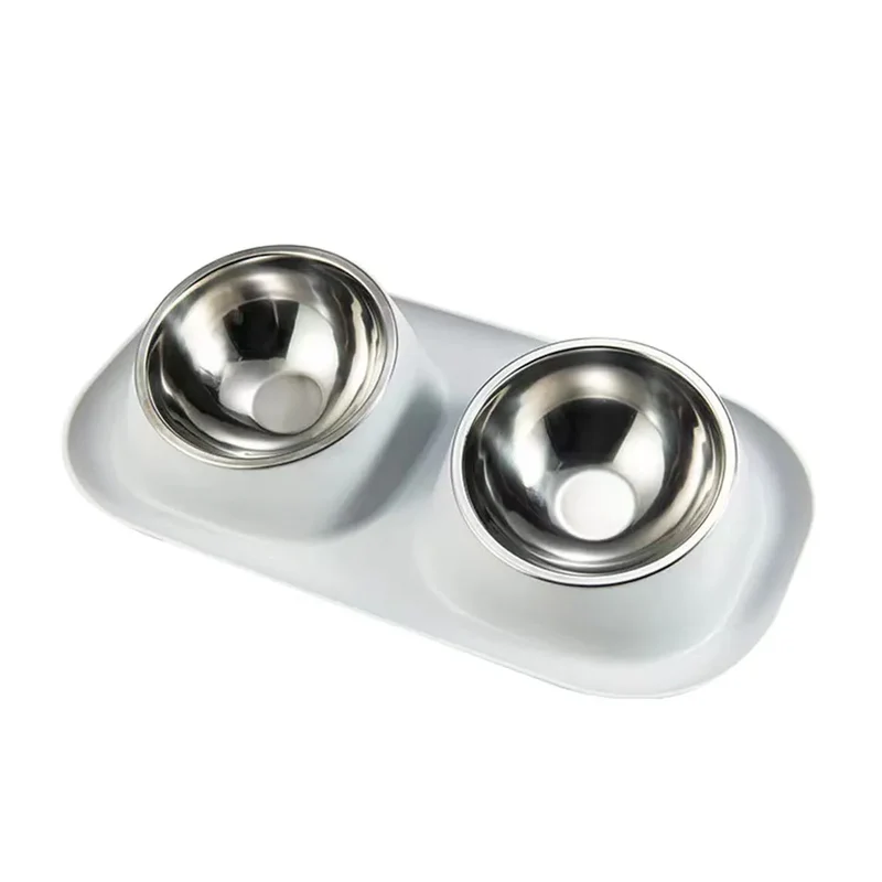 Double Cat Dog Bowl Stainless Steel Cat Food Container Non-slip Base Pet Water Feeder Tilt Safeguard Neck Puppy Cats Bowls