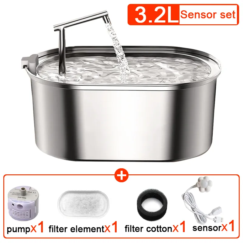 3.2L NEW Stainless Steel Cat Water Fountain Automatic Cats Drinker Drinking Fountain For Cat Dog Pet Water Dispenser Accessories