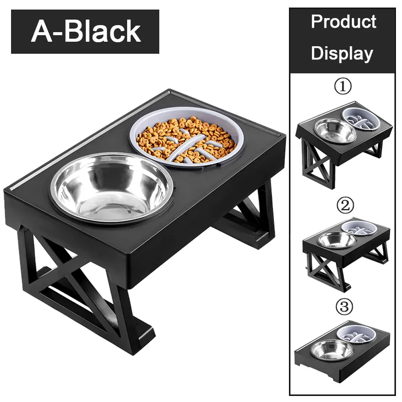 Dog Double Bowls Stand Adjustable Height Pet Feeding Bowl With Slow Food Bowl Elevated Food Water Feeders Lift Table for Dog Cat