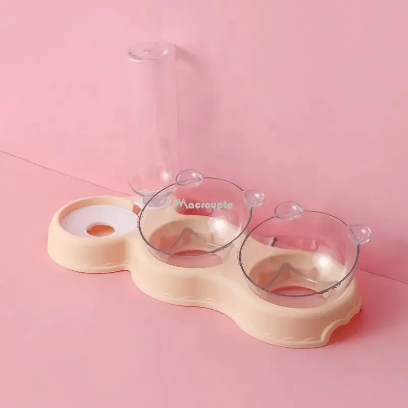 Pet Cat Bowl Automatic Feeder 3-in-1 Dog Cat Food Bowl With Water Fountain Double Bowl Drinking Raised Stand Dish Bowls For Cats