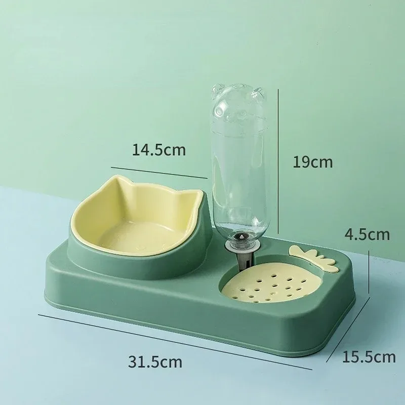 Pet Cat Bowl Automatic Feeder 3-in-1 Dog Cat Food Bowl With Water Fountain Double Bowl Drinking Raised Stand Dish Bowls For Cats