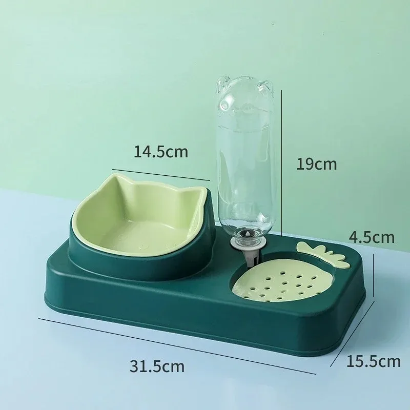 Pet Cat Bowl Automatic Feeder 3-in-1 Dog Cat Food Bowl With Water Fountain Double Bowl Drinking Raised Stand Dish Bowls For Cats