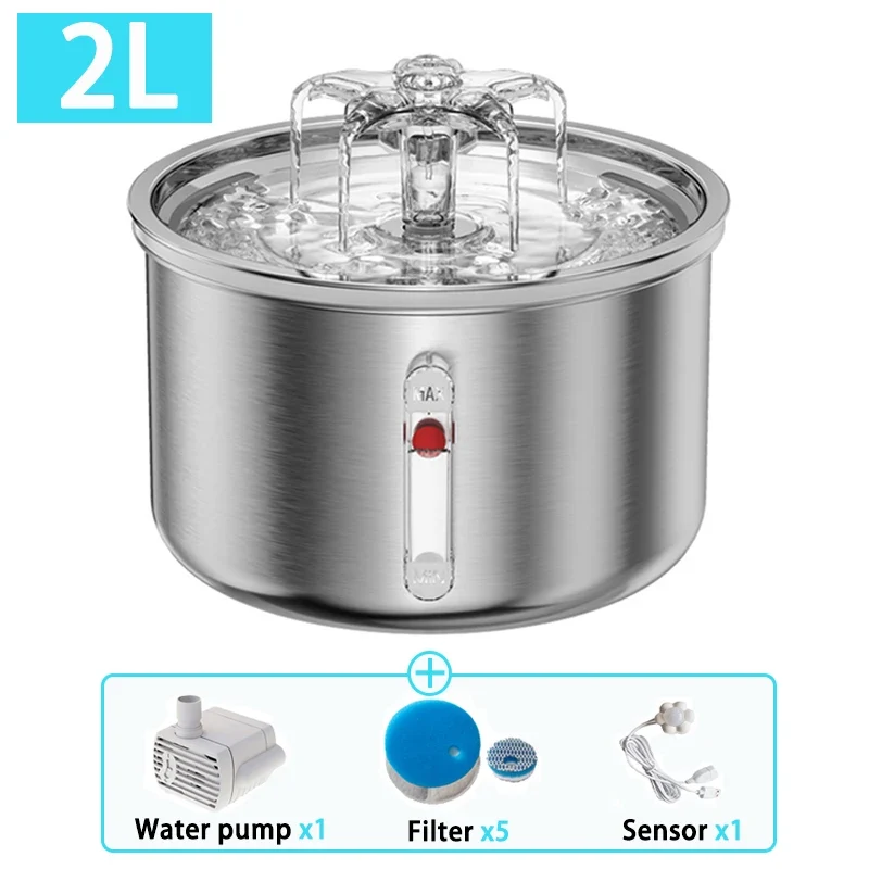 Pet Stainless Steel Intelligent Induction Fountain Flower Cat Water Dispenser, Visual Water Level Automatic Cat Water dispenser
