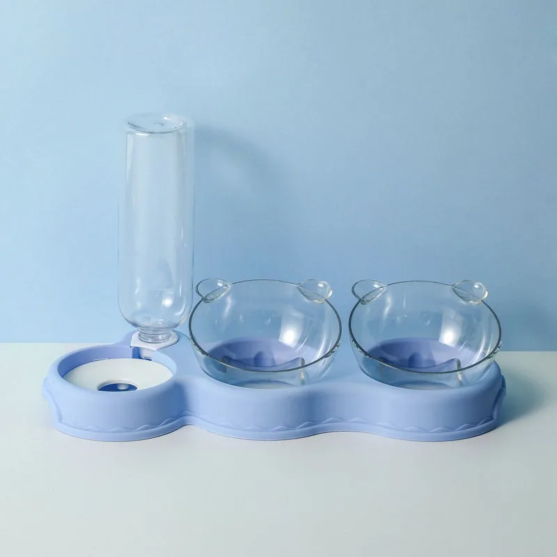 Pet Cat Automatic Feeder Plastic 3-in-1 Dog Food Bowl Double Bowls Automatic Water Reservoir Drinker Cat Feeding Accessories