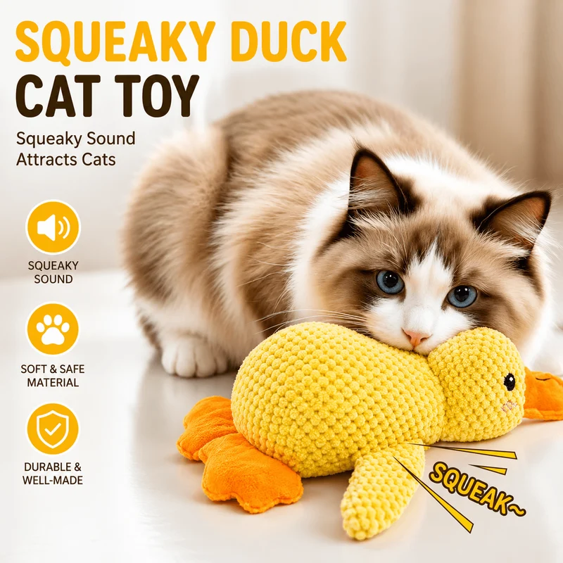 Catnip Duck Toy – Crinkle Plush Cat Toy for Kicking, Biting & Interactive Play