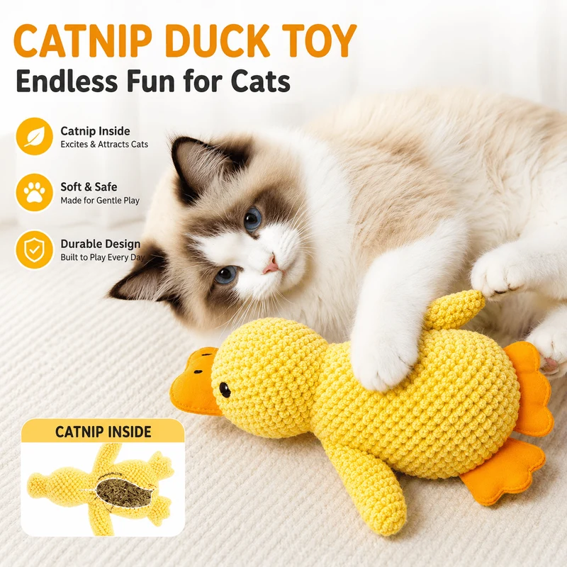 Catnip Duck Toy – Crinkle Plush Cat Toy for Kicking, Biting & Interactive Play