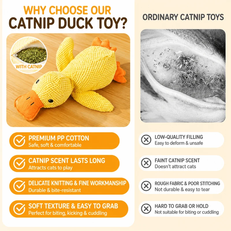 Catnip Duck Toy – Crinkle Plush Cat Toy for Kicking, Biting & Interactive Play