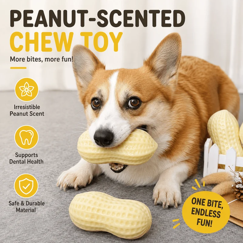 Squeaky Peanut Dog Chew Toy – Textured Dental Toy for Boredom & Interactive Play