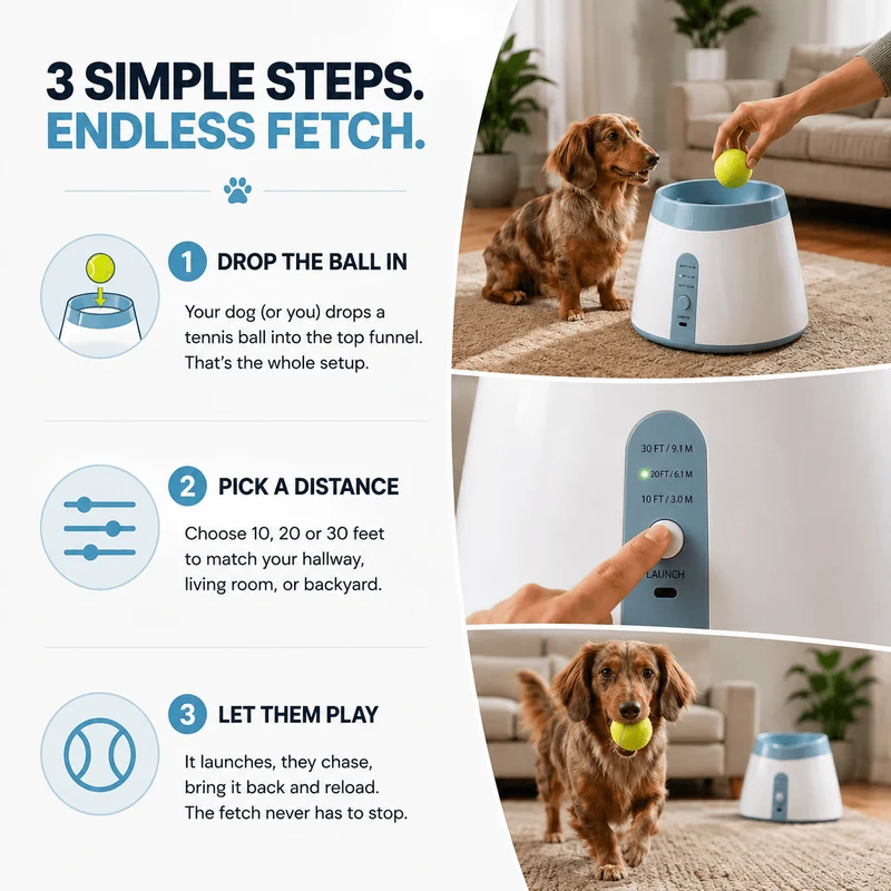 Automatic Dog Ball Launcher with 3 Tennis Balls – Interactive Fetch Toy for Dogs