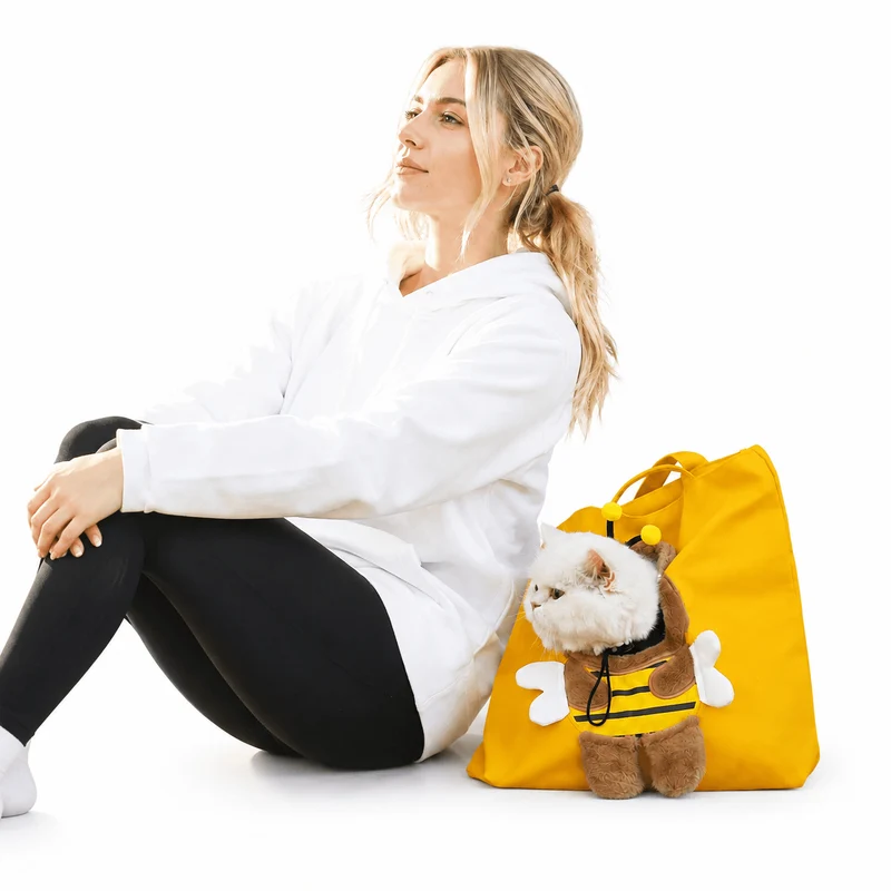 Cute Character Pet Carrier Tote Bag – Canvas Shoulder Bag for Cats & Small Dogs
