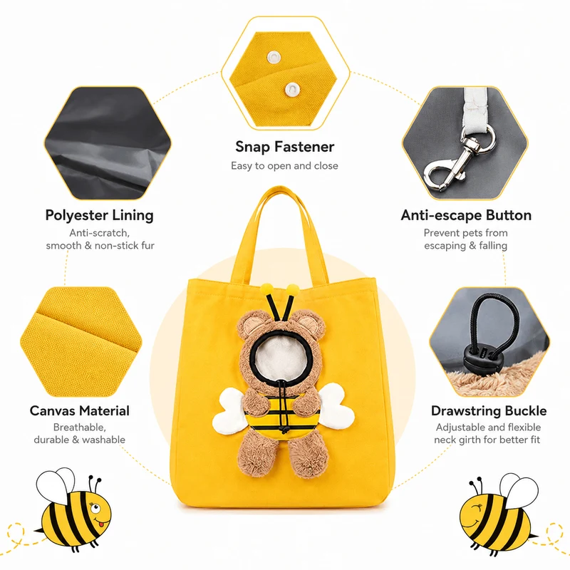 Cute Character Pet Carrier Tote Bag – Canvas Shoulder Bag for Cats & Small Dogs