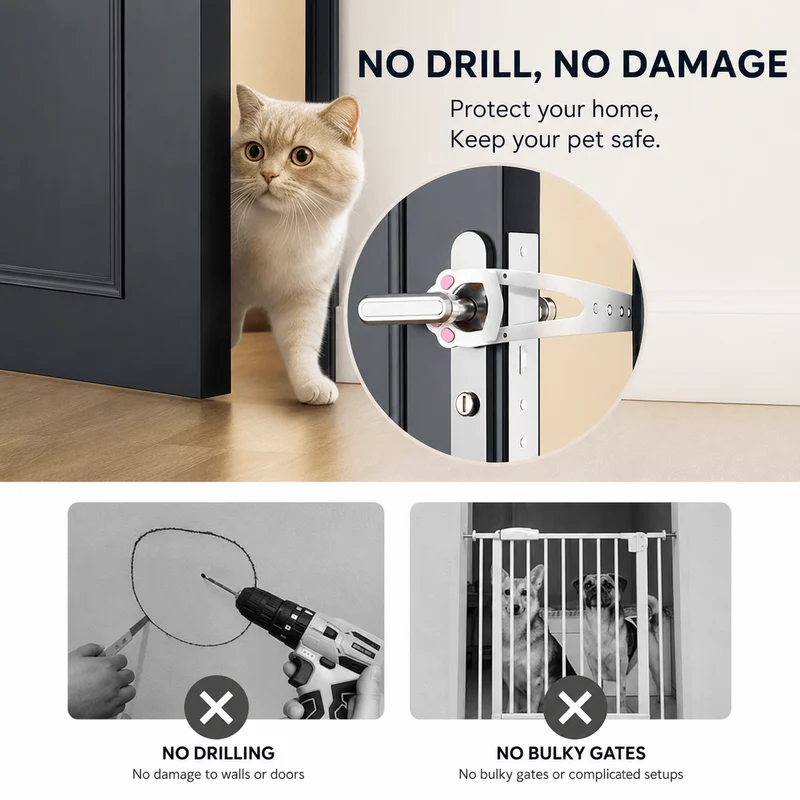 Adjustable Pet Door Holder – No-Drill Door Latch for Cats & Dogs