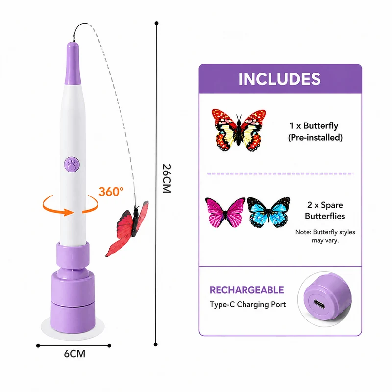Interactive Butterfly Cat Toy – Automatic 360° Rechargeable Self-Play Teaser