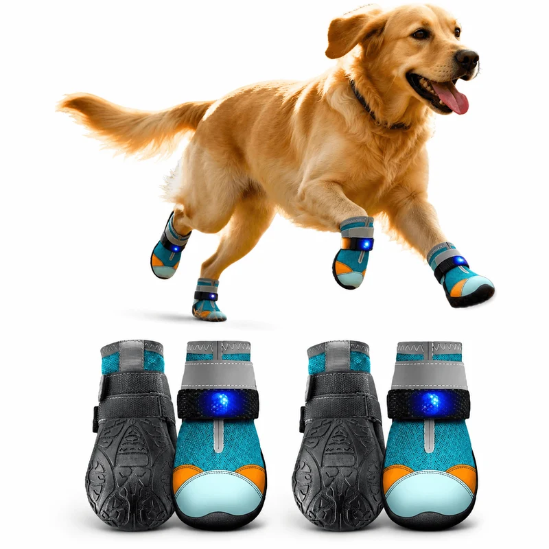 Motion-Activated LED Dog Boots – Breathable Anti-Slip Paw Protection Shoes - 2pcs