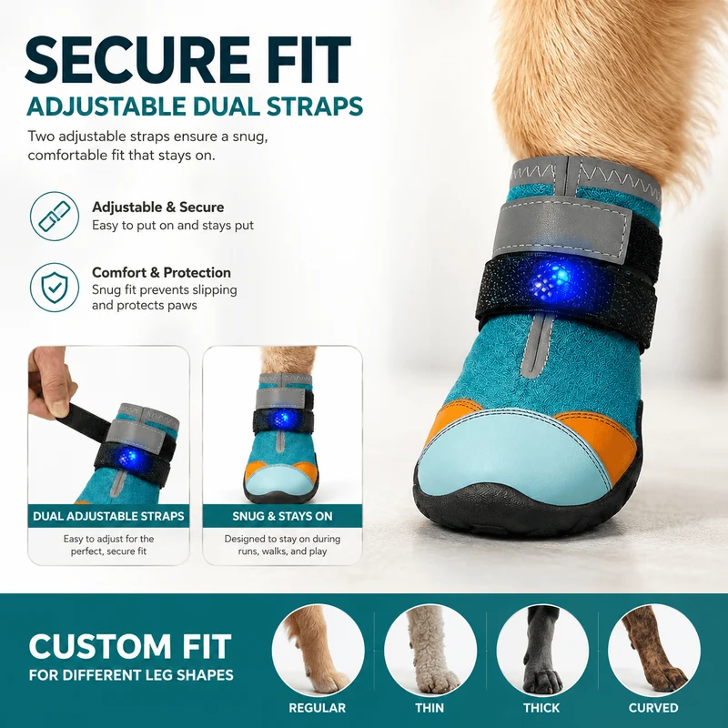 Motion-Activated LED Dog Boots – Breathable Anti-Slip Paw Protection Shoes - 2pcs