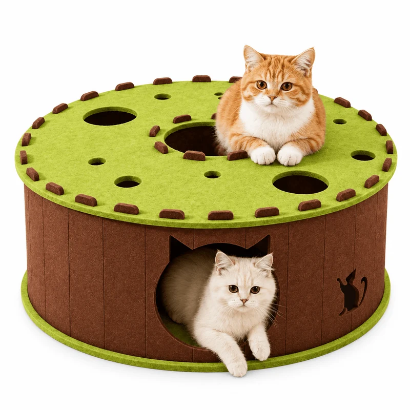 Felt Cat Tunnel & Hideaway – 2-in-1 Interactive Playhouse & Cozy Bed