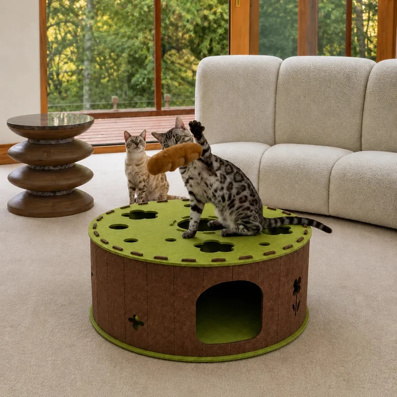 Felt Cat Tunnel & Hideaway – 2-in-1 Interactive Playhouse & Cozy Bed